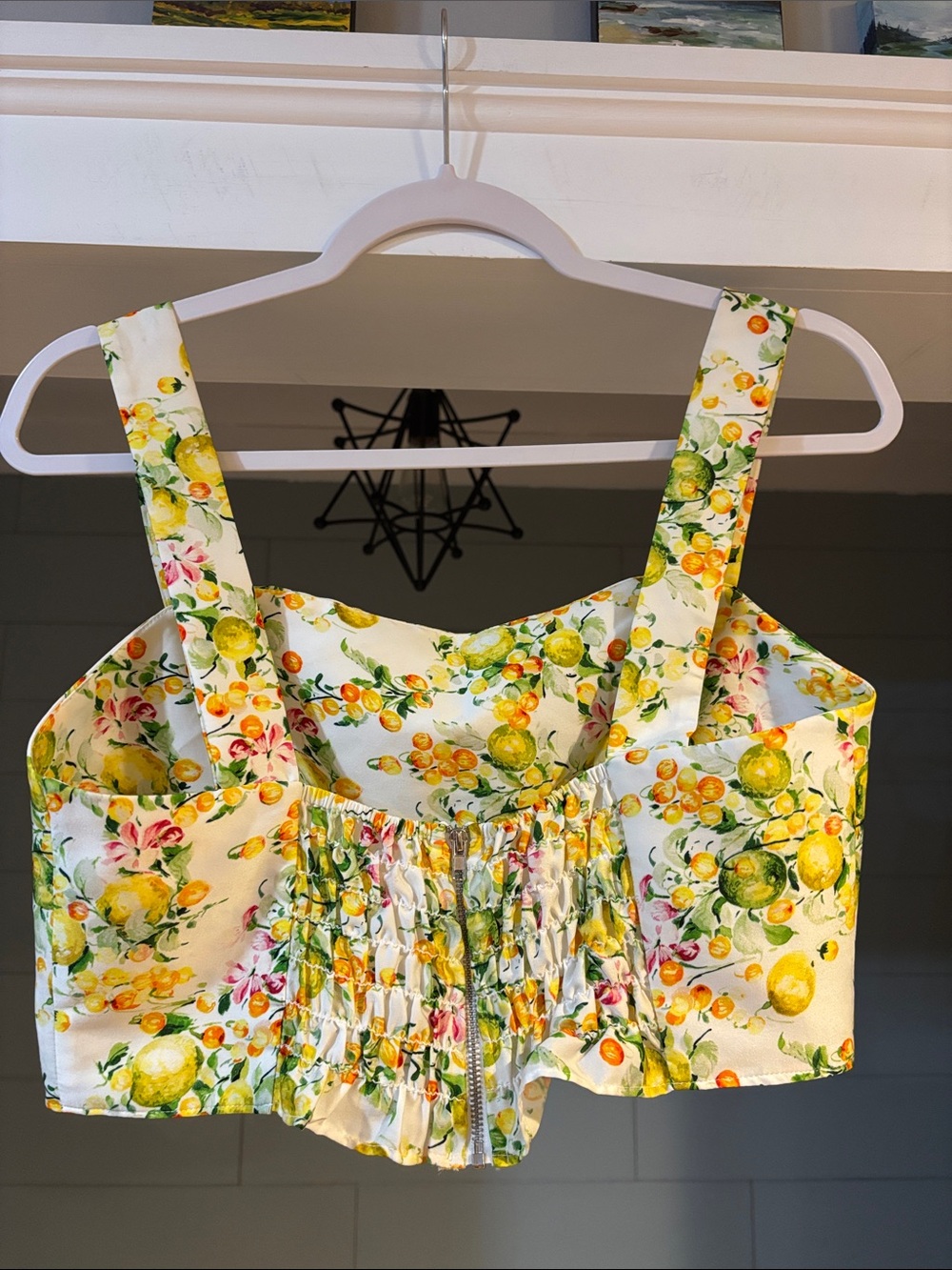 Lavender Brown Lemon Print Crop Top — Yellow, Green, White - Picture 2 of 5